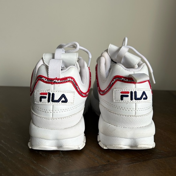 Fila White Red Navy Chunky Lace-Up Sneakers - Size 5 - Picture 8 of 11